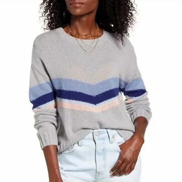 New Rails Perci Wool Alpaca Blend Chevron Stripe Sweater Grey Lakeside L $188 - Picture 1 of 8
